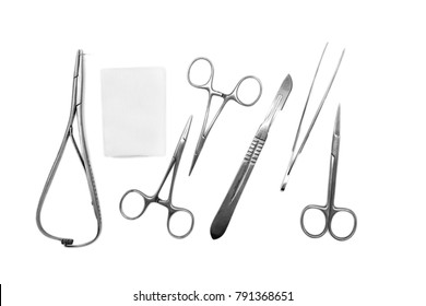 Medical instruments for cosmetic surgery on white background, isolated on white.