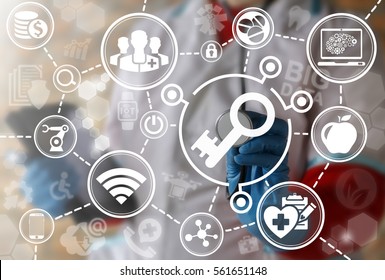 Medical key health care open medicine security iot web computing concept. Medical safety unlock internet technology