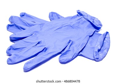 Medical Latex Gloves Of Blue Color Isolated On White Background