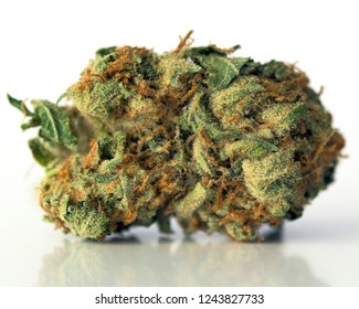Medical marijuana flower close up. Cannabis bud photography for dispensary menu. Medical marijuana strain. Weed bud, weed flower.