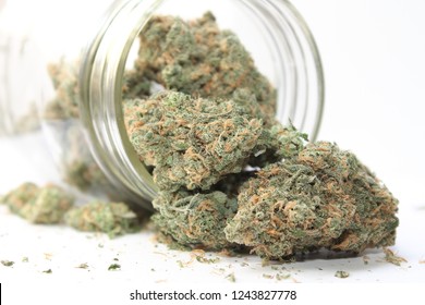 Medical Marijuana Flower Close Up. Cannabis Bud Photography For Dispensary Menu. Medical Marijuana Strain. Weed Bud, Weed Flower.