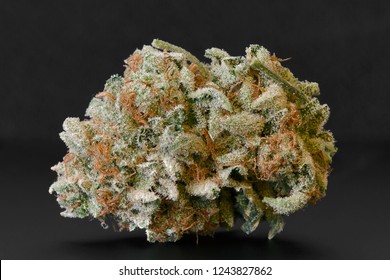 Medical marijuana flower close up. Cannabis bud photography for dispensary menu. Medical marijuana strain. Weed bud, weed flower.