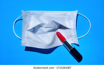 Medical Mask And Lipstick Beauty Makeup And Health