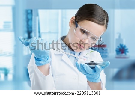 medical and medicine laboratory, woman with pipette