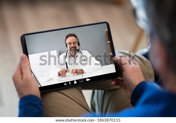Medical Online Video Conference With Doctor On\
Tablet Computer