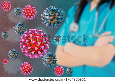 of a medical and outbreak of the SARS-CoV-2 virus causing the coronavirus COVID-19, a ferocious pandemic that attacks the world.