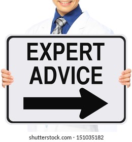 A Medical Person Holding A Modified One Way Sign Indicating Expert Advice 