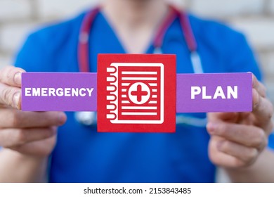 Medical Or Pharmaceutical Concept Of Emergency Preparedness Plan. Healthcare Institutions Learning, Training And Evacuation. Emergency Preparedness Instructions For Safety.