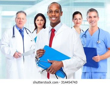 Medical Physician Doctor Man And Group Of Business People.