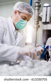 Medical production, health care industry. Medicine concept employee.