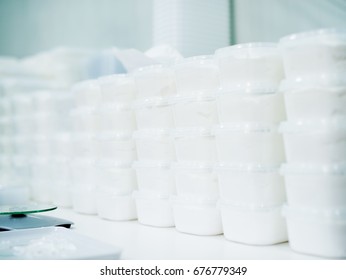 Medical production. Health care industry. Producing white gel, creme.