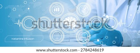 Medical professional using digital interface for ketamine infusion therapy and brain health monitoring technology