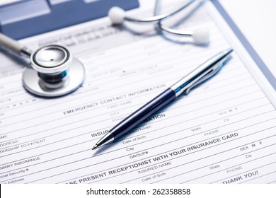 Medical Questionnaire, Stethoscope On Blue Background