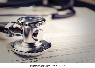 Medical Record Form With A Stethoscope