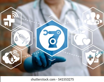 Medical Robot Computing Future Concept. Medical Operation Involving Robot. Robotic Surgery. Manipulators Performing Surgery. Medicine Robot Hand Modern Automation Health Care Innovation Technology