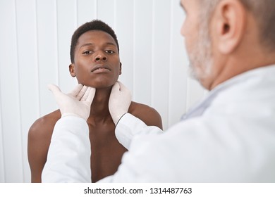 Medical Specialist Palpating Lymph Nodes Examining Stock Photo ...