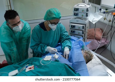 Medical Specialists Perform A Surgery In An Intensive Care Unit Of The Sotiria Hospital, In Athens, Greece, November 17, 2021.