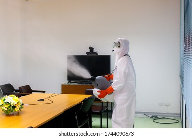 
Medical Staff Spraying Chemicals To Kill The Covid-19 Virus.