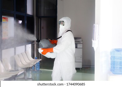 
Medical Staff Spraying Chemicals To Kill The Covid-19 Virus.