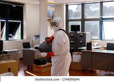 
Medical Staff Spraying Chemicals To Kill The Covid-19 Virus.