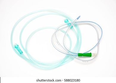 Medical Sterile Feeding Tube And Medical Tubes On White Background