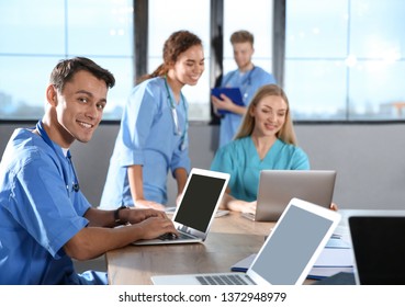 Medical student with his classmates in college
