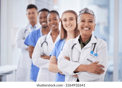 Medical students group, leader and clinic portrait with happiness, diversity or solidarity for healthcare. Nurse, black man and women for motivation, service or collaboration in hospital for learning - Powered by Shutterstock