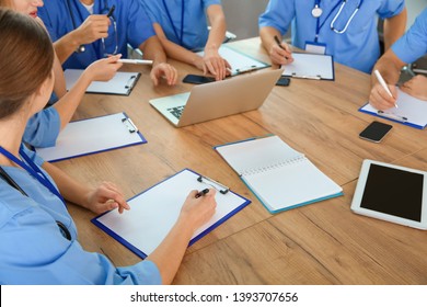 Medical students studying at university, closeup view