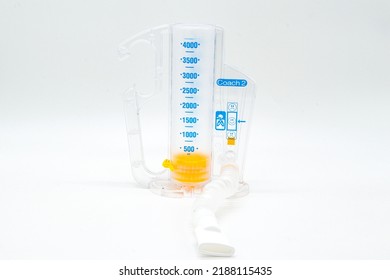 Medical Suction Gauge For Lung Training Isolated On White Background