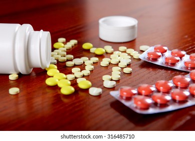 Medical Supplies On The Table At The Home Closeup