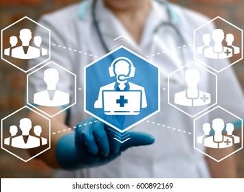 Medical Support Concept. Health Care Faq Service. Help Desk Hospital. Q&A Medical Healthcare Guide Technology. Medicine Call Center (hot Line). Doctor Touched Operator Laptop Icon On Virtual Screen