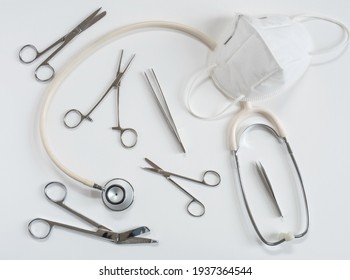 Medical Surgical Instruments with Mask and Stethoscope