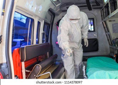 Medical team with  suit and equipment for protective Ebola in the hospital.