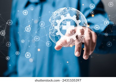 Medical technology concept. Digital healthcare and medicine, internet network connection, Global health network. Businessman touching globe with health IT icon on virtual interface.  - Powered by Shutterstock