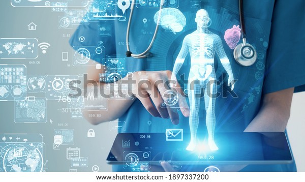 Medical technology concept. Remote medicine.\
Electronic medical\
record.