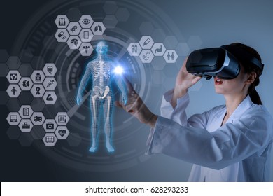 Medical Technology Concept. Virtual Reality. 3D Rendering. Mixed Media Abstract.