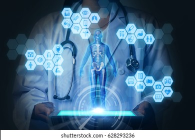 medical technology concept. virtual reality. 3D rendering. mixed media abstract.