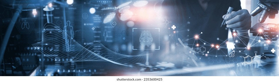 Medical technology, innovation health and medical research, healthcare and medicine concept. Doctor or technician working with AI data analysis, lab experiment, data science