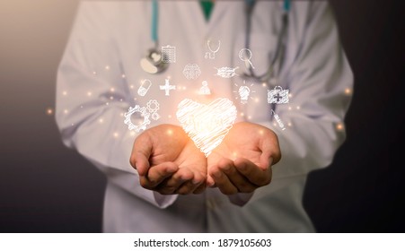Medical Technology on 2021 target set goals achievement new year resolution, doctor health care worker planning saving world pandemic COVID-19 strategy ideas, icon copy space orange vintage background - Shutterstock ID 1879105603