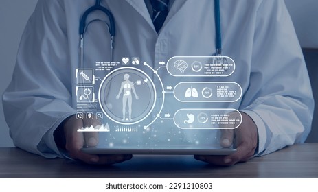 Medical technology.Doctor used tablet for medical record of patient on interface.Digital healthcare and network.medical technology and futuristic concept. - Powered by Shutterstock