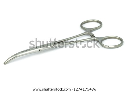 Medical tool, The curved artery forceps on the white background