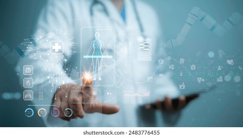 Medical worker with virtual medical revolution and advance of technology Artificial Intelligence,AI Deep Learning for medical research,Transformation of innovation and technology for future Health - Powered by Shutterstock