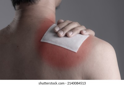 Medicated Pain Relief Patch With Man Pain Shoulders,office Syndrome,Health Problems From Overworked Concept.