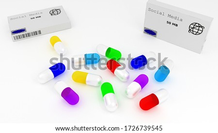 Medication drugs capsules or pills for social media obsession internet addiction or tech dependency