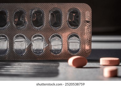 Medication pills blister packaging concept of pharmacy, medicine, healthcare, pharmaceutical industry. - Powered by Shutterstock