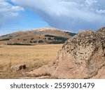 Medicina Mountain with the Lovell FAA Radar Site on top. Bighorn National Forest.