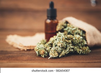  Medicinal Cannabis With Extract Oil In A Bottle