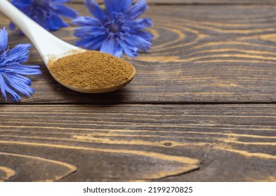 Medicinal Plant Chicory: Flowers And Crushed Roots.