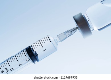 medicine bottle for injection medical glass vials and syringe for vaccination - Shutterstock ID 1119699938