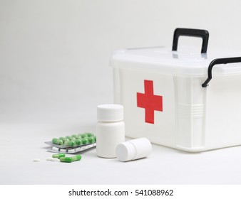 Medicine Bottles And Home First Aid Kit